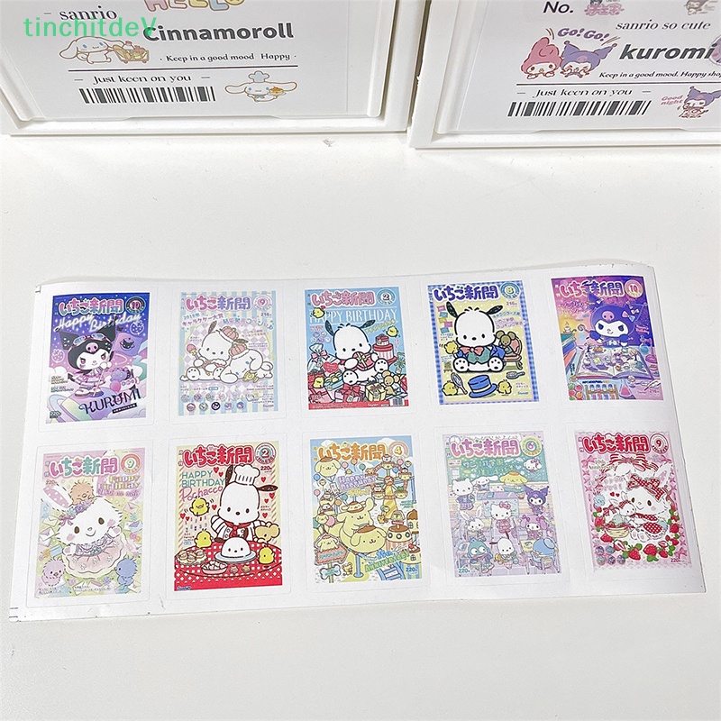 Bộ 100 Sticker Dán Trang Trí Hình Cinnamoroll Hello Kitty Kuromi My Melody Pompompurin Pochacco