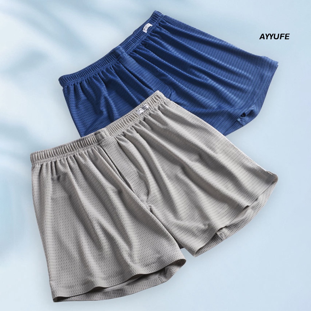 [AYYUFE] Quần Short Ngủ Bằng Lụa Lạnh Mềm Mại Lưng Thun Khoét Rỗng Dài Trên Đầu Gối Màu Trơn Mặc Nhà Thường Ngày Cho Nam