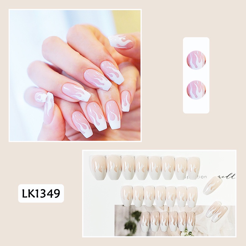 Set 24 Móng Tay Giả Trong Suốt Họa Tiết Ngọn Lửa Độc Đáo 1349