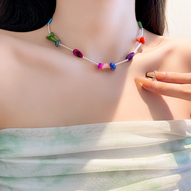 Dopamine Vòng cổ Mặt Trăng Khuyết Đính Đá Nhiều Màu Sắc Cá Tính Cho Nữ