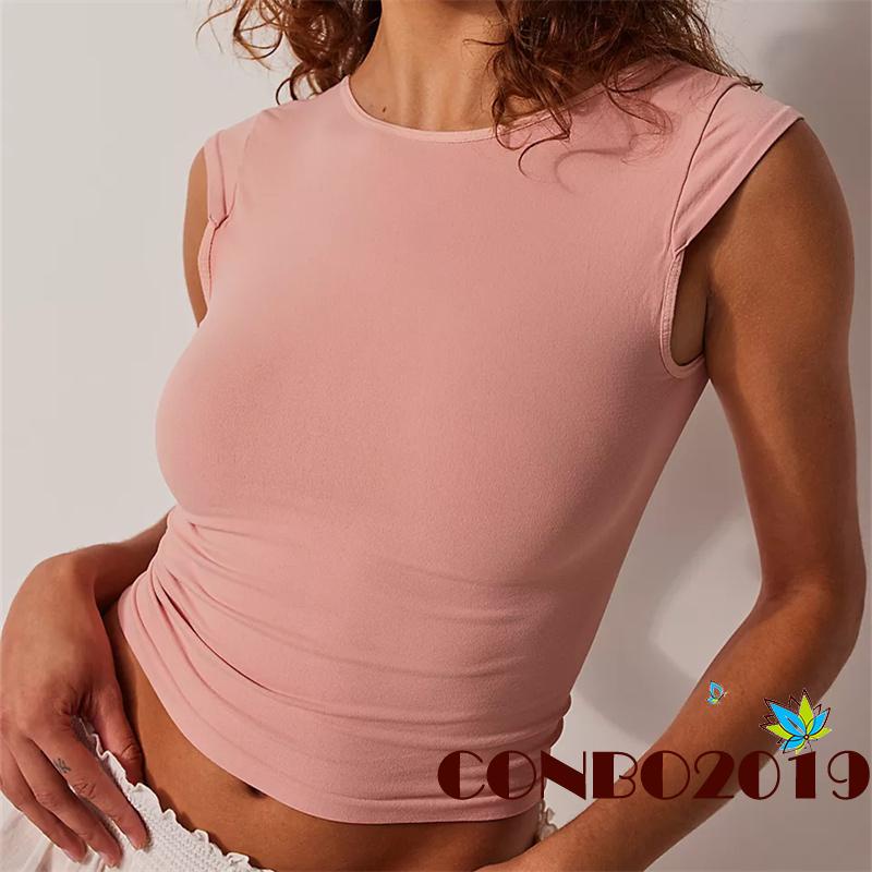 Áo Thun Crop Top Tay Ngắn Cổ Tròn Màu Sắc Đơn Giản Cho Nữ