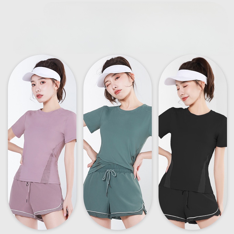 Áo Thun Thể Thao Tay Ngắn Phối Lưới Thoáng Khí Nhanh Khô Thời Trang Cho Nữ