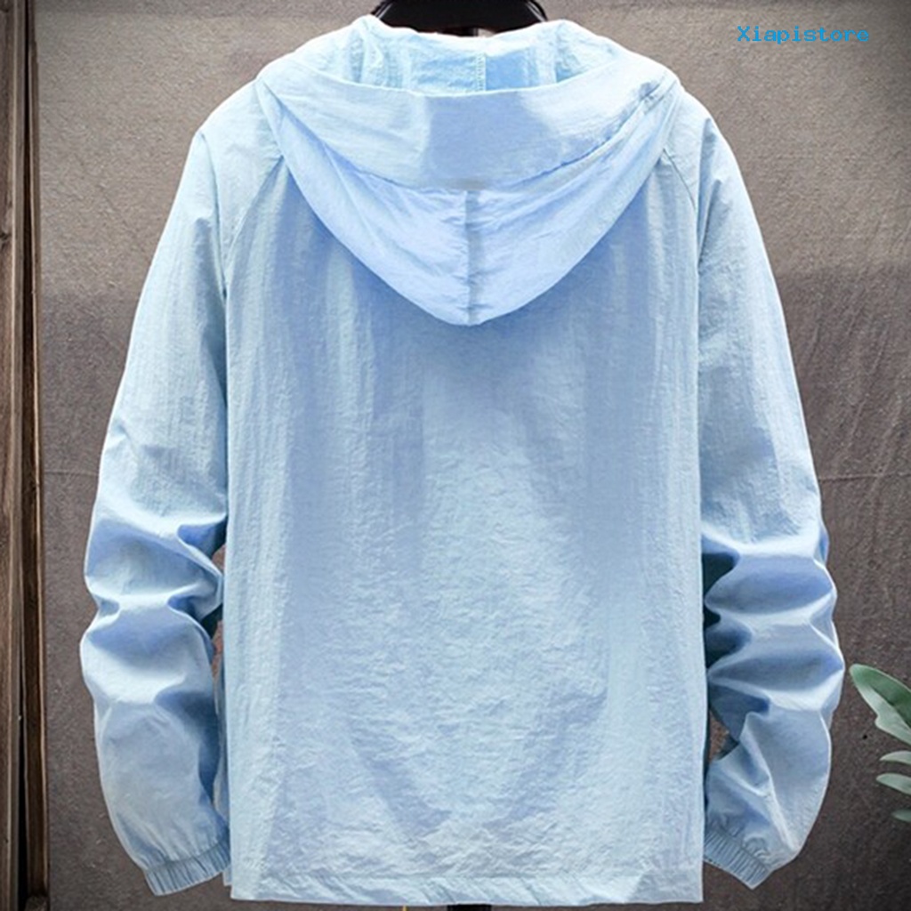 Áo Khoác Chống Nắng Màu Trơn Có Khóa Kéo Và Túi Thoáng Khí Chống Tia UV Plus Size Cho Nam