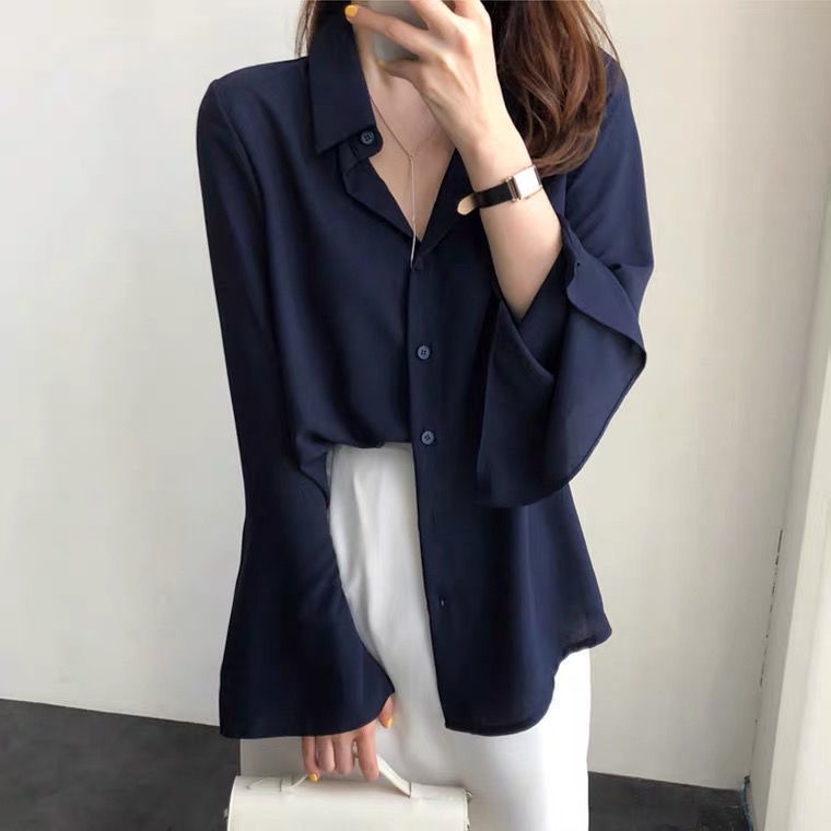 Áo Sơ Mi Chiffon Dáng Rộng Phong Cách Hàn Quốc Thời Trang Mùa Hè Cho Nữ