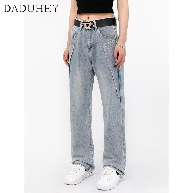 DaDuHey New American Ins High Street Retro Jeans WOMEN'S Niche High Waist Wide Leg Pants Large Size Trousers