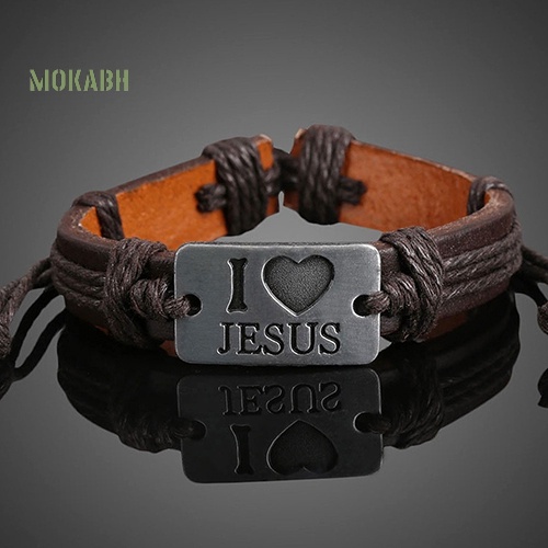 [Mok Abh] Vòng Tay Da Nhiều Lớp Mặt Khắc Chữ I LOVE JESUS Cho Nam Và Nữ