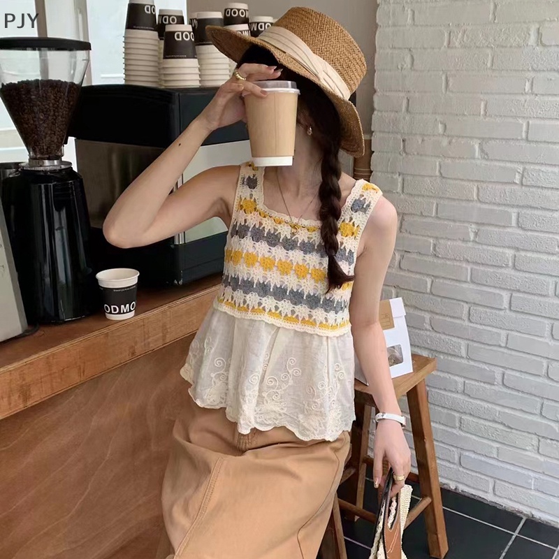 Áo Dệt Kim Không Tay Thêu Họa Tiết Phong Cách Bohemian Ngọt Ngào Cho Nữ PJ