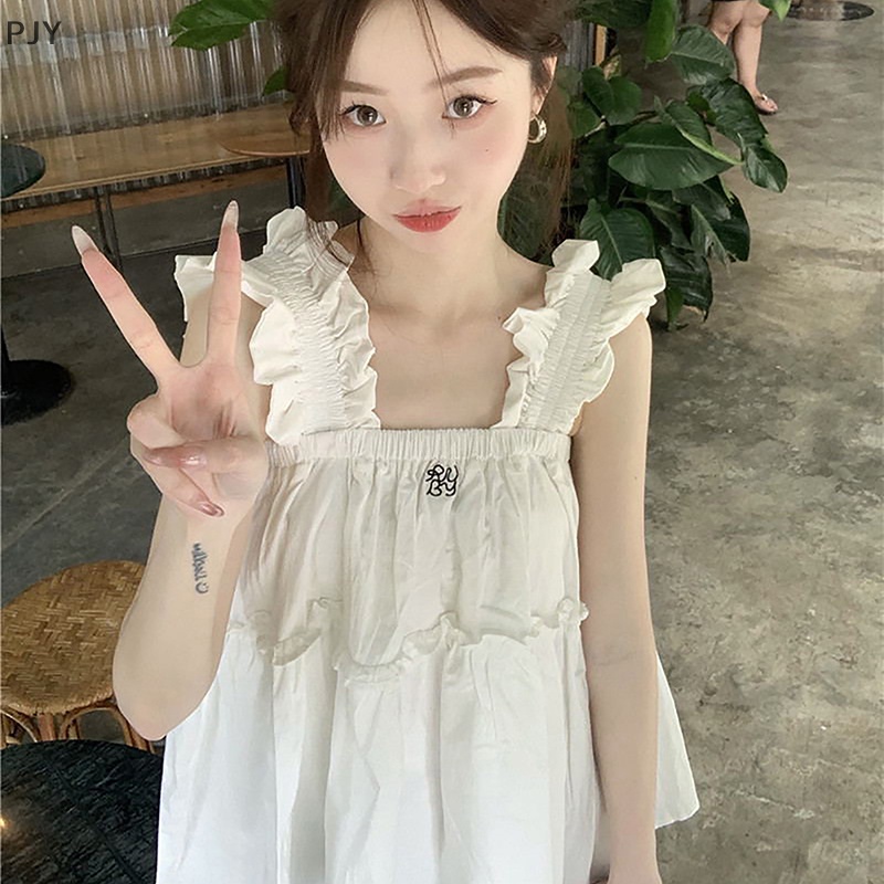 Áo PJY Không Tay Dáng Rộng Thêu Chữ Ngọt Ngào Thời Trang Mùa Hè Cho Nữ