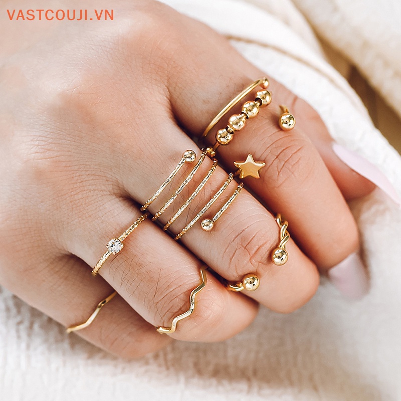 Bộ 7 Nhẫn Hở Phong Cách Bohemian Có Thể Điều Chỉnh Dùng Làm Quà Tặng Sinh Nhật Cho Bạn Gái