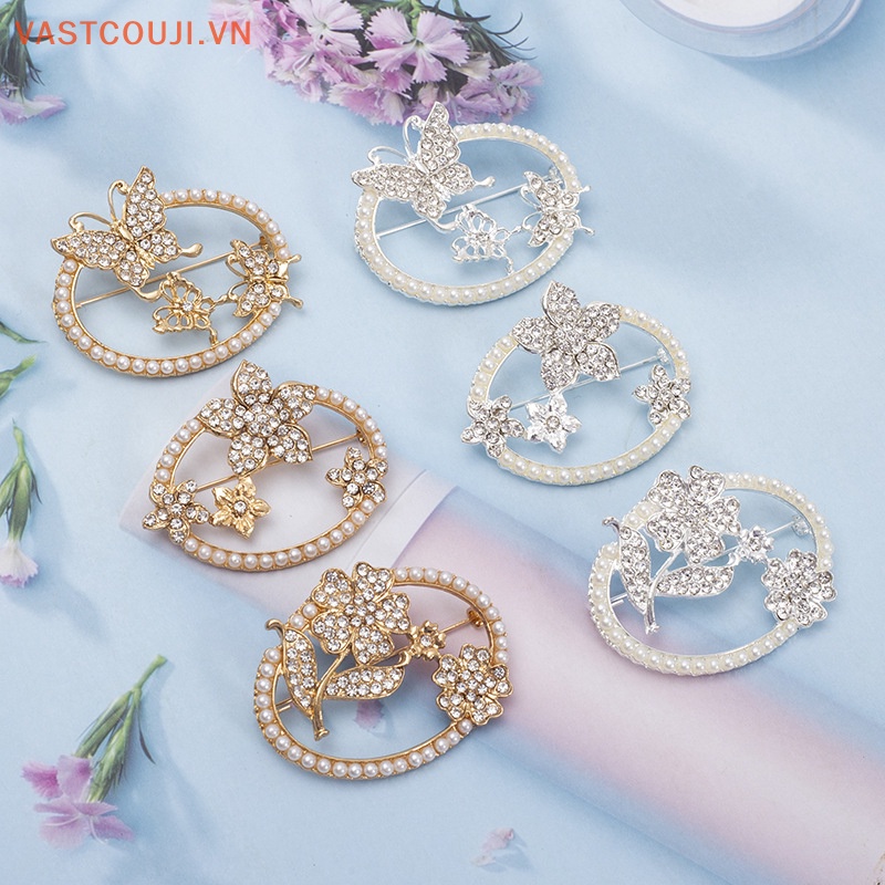 Ghim Cài Áo Hình Tròn Đính Đá Và Ngọc Trai Giả Thời Trang