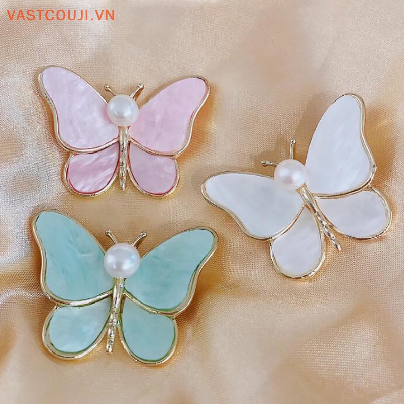 Ghim Cài Áo Hình Bướm Đính Ngọc Trai Nhân Tạo Màu Vàng Thời Trang Mùa Hè Cho Nữ