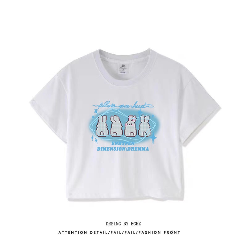 Áo Baby Tee Thun Croptop Nữ  Tay Ngắn Dáng Ôm In Họa Tiết Màu Trắng Thời Trang Mùa Hè Kiểu Mới Cho Bạn Gái
