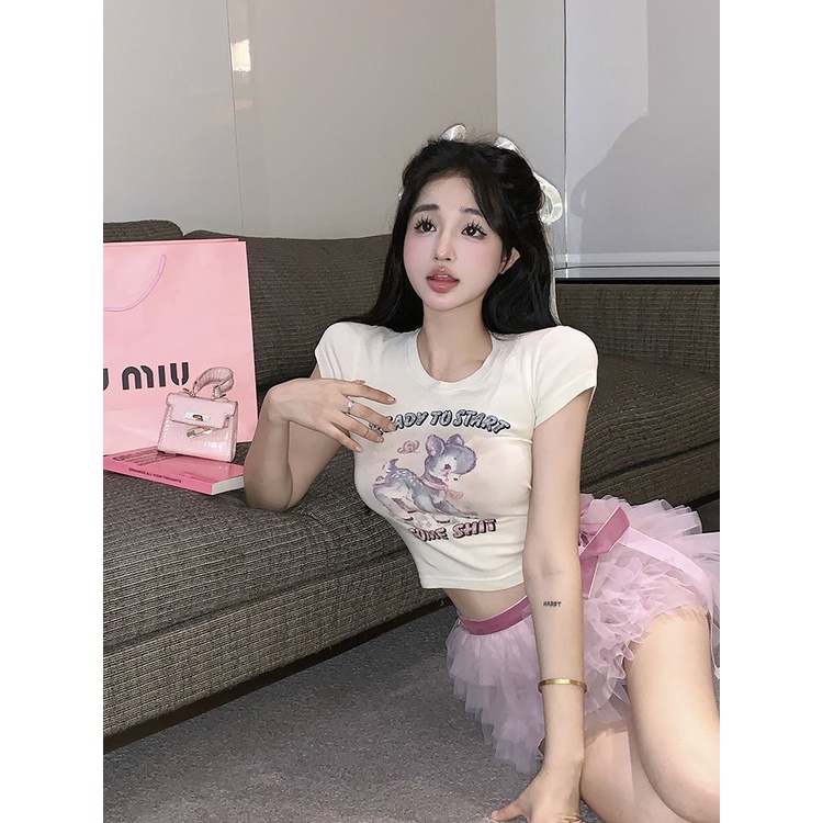 Áo Baby Tee Thun Croptop Nữ Tay Ngắn Hở Rốn Ôm Dáng In Hình Hươu Phong Cách Mới Mùa Hè Cho Nữ