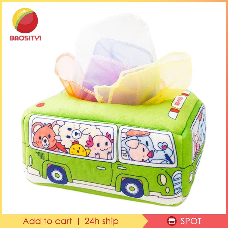 Hộp Khăn Giấy Kèm 10 Khăn Lau Tay Hình Xe Buýt Dành Cho Trẻ Mẫu Giáo