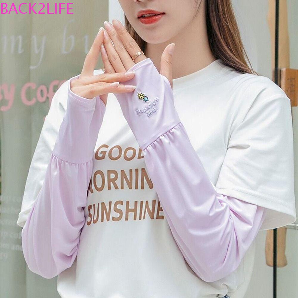 Găng Tay Chống Nắng Bằng Lụa Lạnh Thoáng Khí Kiểu Đơn Giản Hiệu Back2Lilife