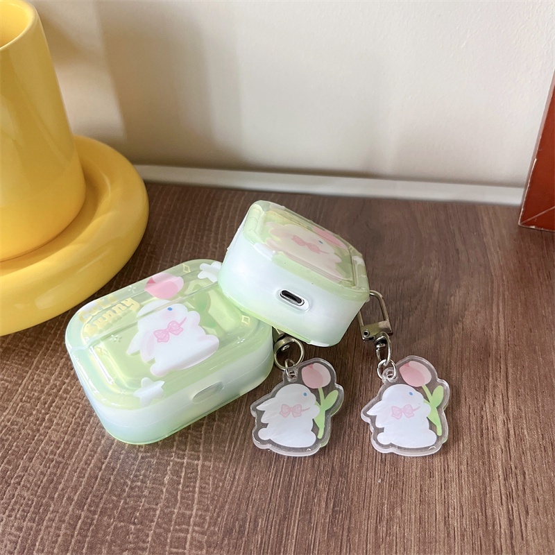 Vỏ Bảo Vệ Hộp Sạc Tai Nghe Bluetooth Không Dây Airpods1 / 2 3 Pro Pro2 Air Pods Pro 3 Hình Hoa Tulip + Thỏ Dễ Thương Ốp