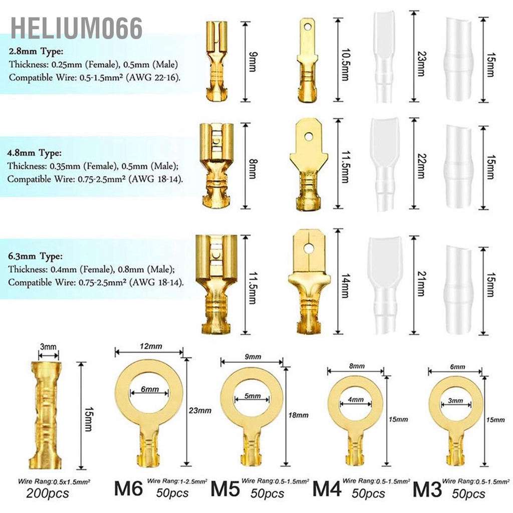 Helium066 Bộ 1000 Nhanh Mối Nối Uốn Thiết Bị Đầu Cuối 2.8 4.8 6.3Mm Bằng Đồng Cách Nhiệt Vỏ Cho Ngành Công Nghiệp