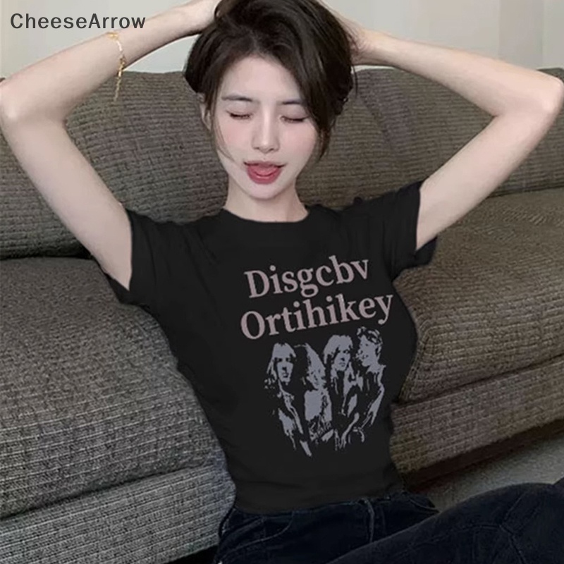Áo Thun Croptop Tay Ngắn Cổ Tròn In Họa Tiết Phong Cách Retro Mỹ Thời Trang Mùa Hè Cho Nữ
