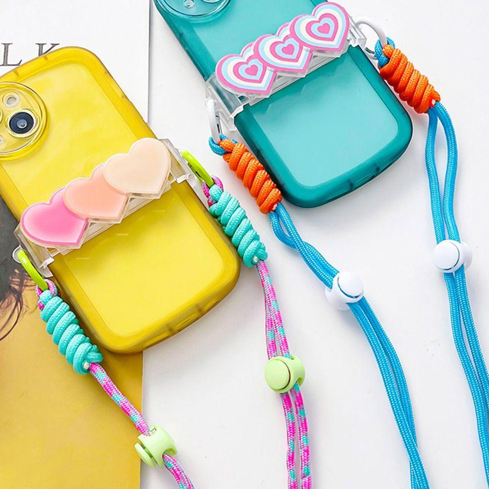 RAINBOW Mobile Dây Đeo Cổ Gắn Điện Thoại Họa Tiết Trái Tim Nhiều Màu Sắc Có Thể Điều Chỉnh