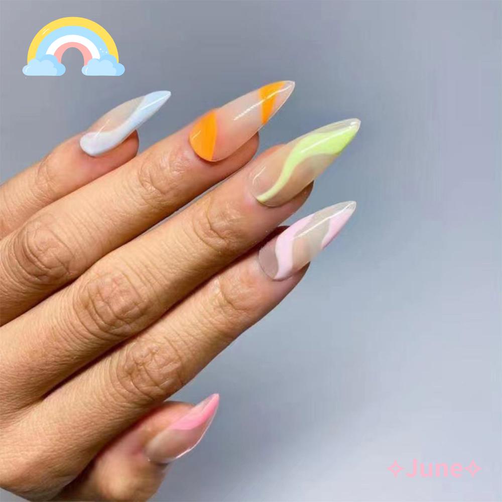 JUNE Hộp 24 Móng Tay Giả Đính Đá Lấp Lánh Thời Trang Cho Nữ