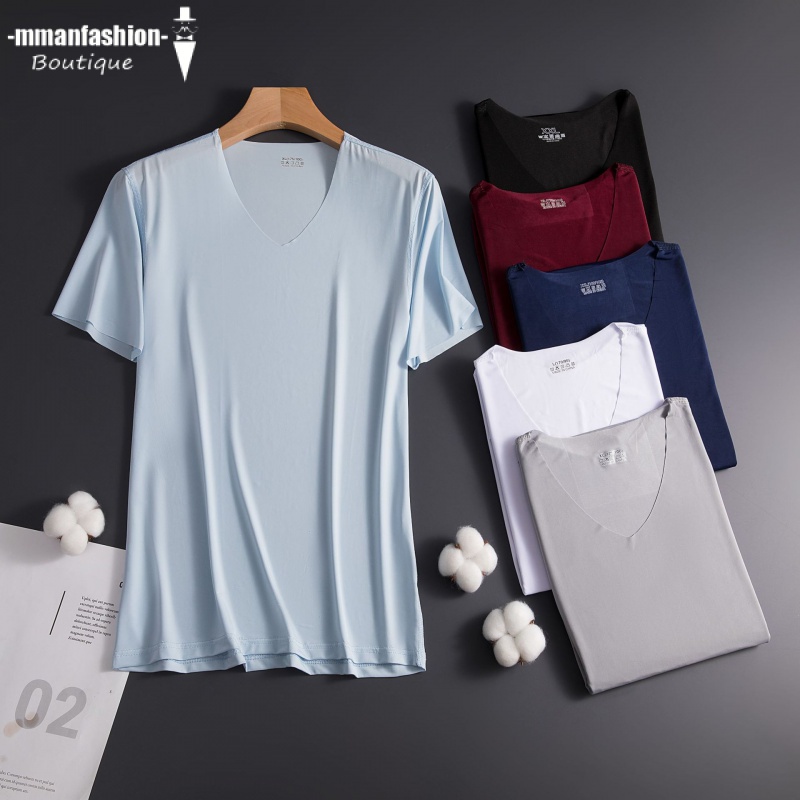 Áo Thun Lụa Lạnh Mỏng Thoáng Khí Không Để Lại Dấu Vết Thời Trang Mùa Hè Cho Nam