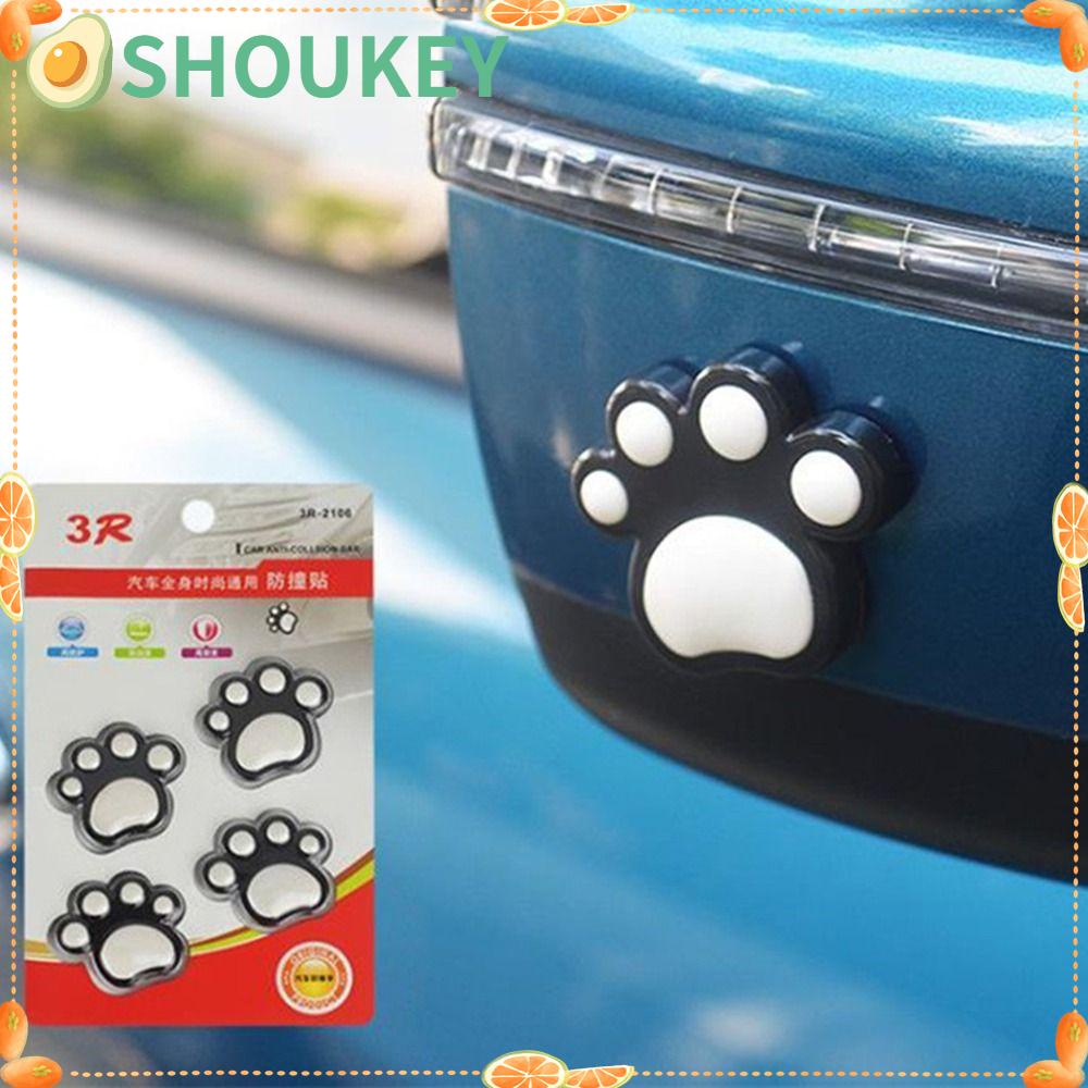 SHOUKEY Bộ 4 Miếng Dán 3D Hình Dấu Chân Gấu Chống Va Chạm Trang Trí Xe Hơi