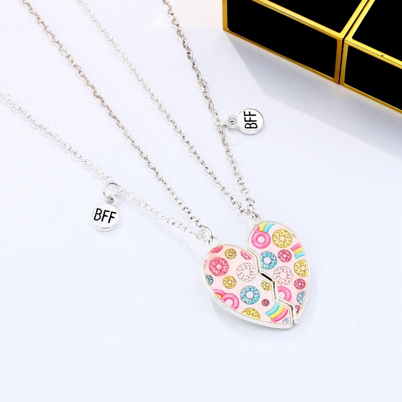 Ygt Set 2 Dây Chuyền Tình Bạn Hình Bánh Donut Trái Tim Có Nam Châm