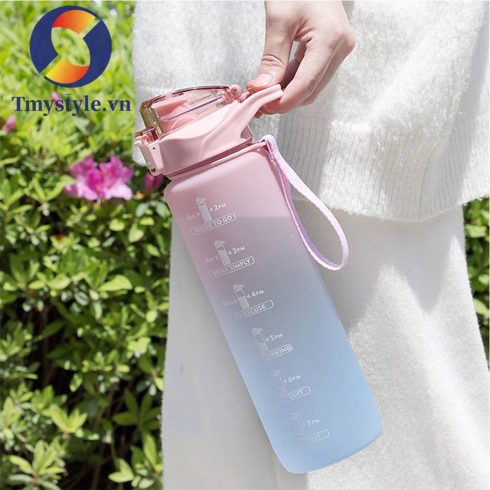 Bình Đựng Nước 1000ml Có Thang Đo Thời Gian Chống Rò Rỉ Màu Gradient