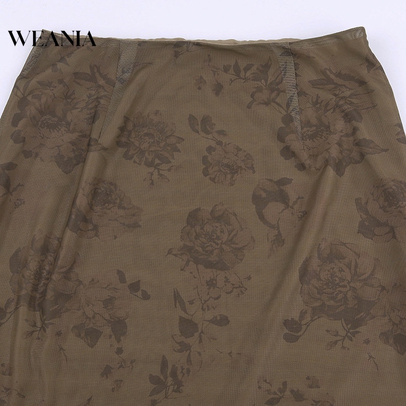 Chân Váy Lưới Dáng Dài In Hoa Kiểu Vintage Mỹ Xinh Xắn Cho Nữ