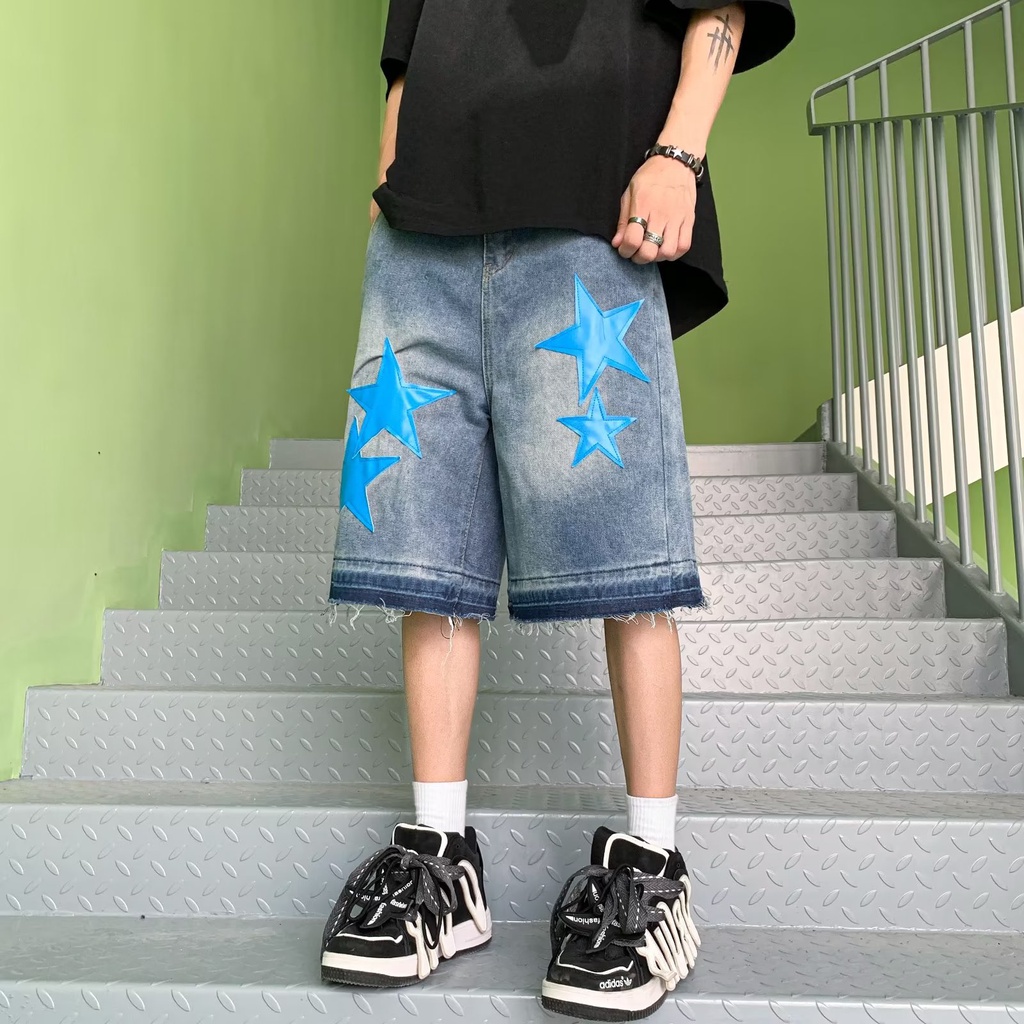 Quần Short Denim Ống Rộng Phong Cách Hip Hop Đường Phố Mỹ Plus Size Cho Nữ