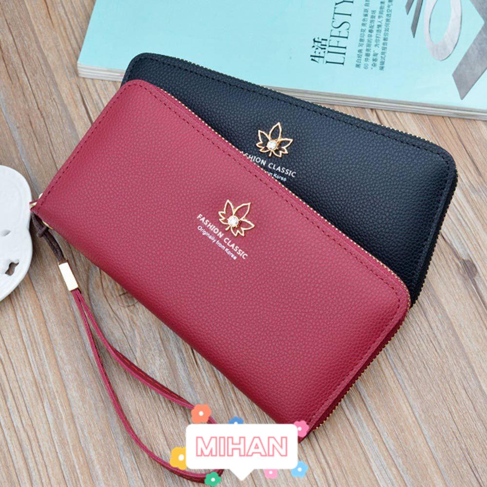 MIHAN1 Ví Cầm Tay Dáng Dài Phối Khóa Kéo Thời Trang Giá Đỡ