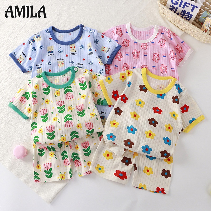 Bộ Đồ Ngủ Tay Ngắn Chất Liệu Cotton Mỏng Thoáng Khí Thời Trang Mùa Hè Cho Bé