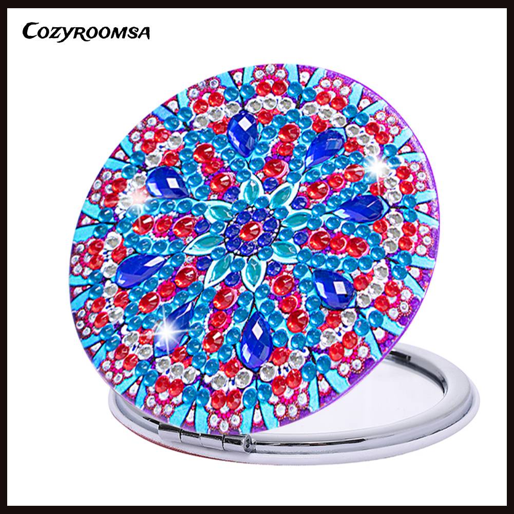 Bộ Gương Kim Cương Pha Lê Họa Tiết Mandala Nghệ Thuật Thủ Công Bỏ Túi DIY Cho Nữ