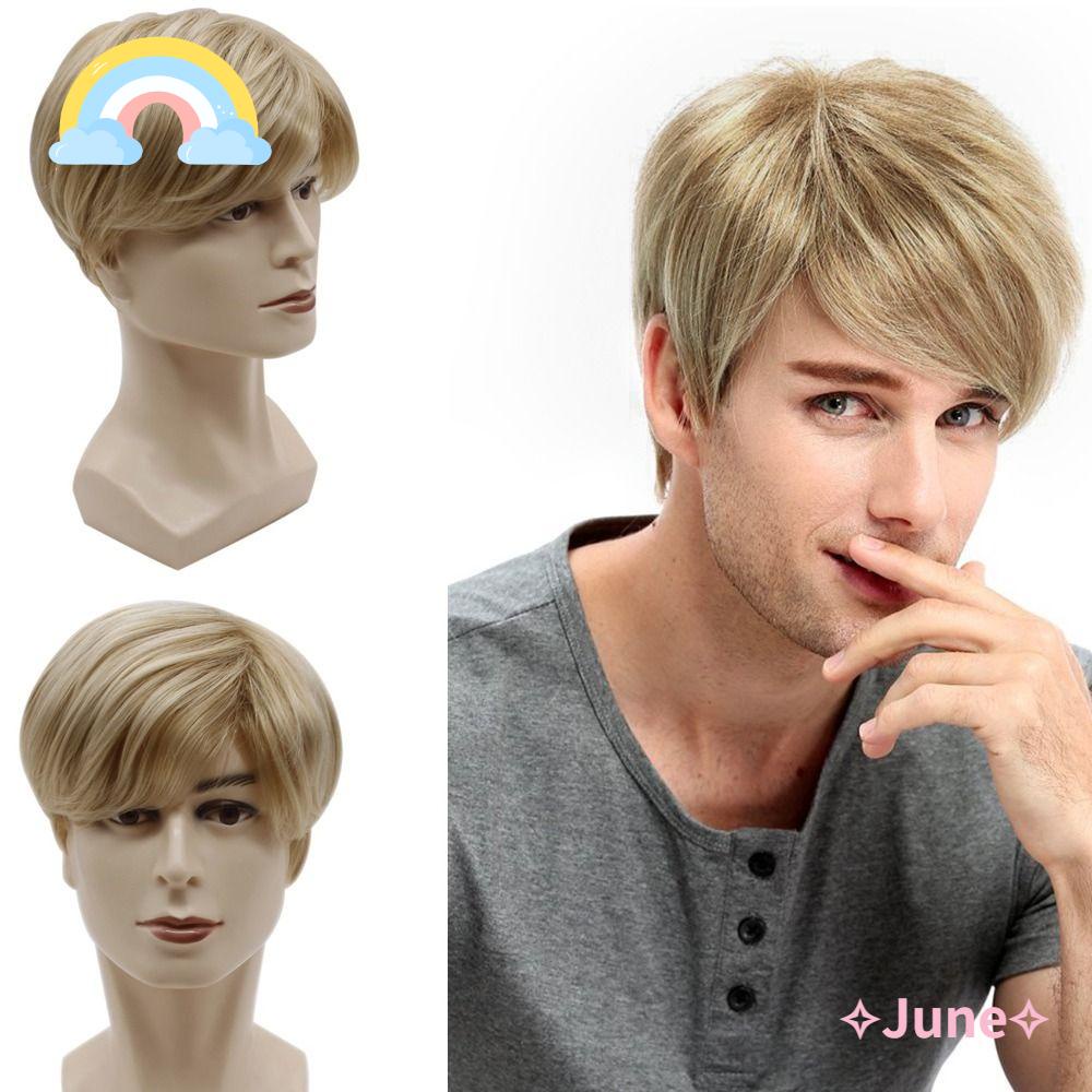 JUNE Bộ Tóc Giả Ngắn Màu Tự Nhiên Thời Trang Cho Nam
