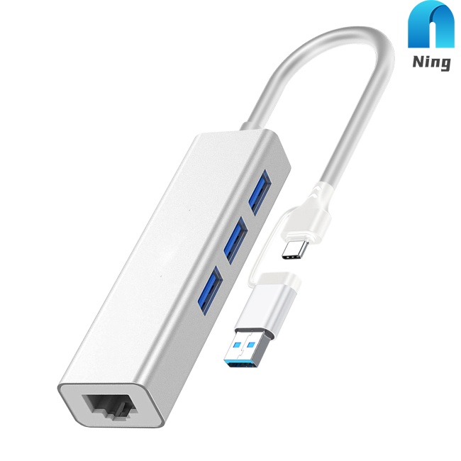Bộ Chia Cổng Mạng LAN 4 Trong 1 USB 3.0 Type-C Sang RJ45 100 / 1000Mbps Cho Máy Tính