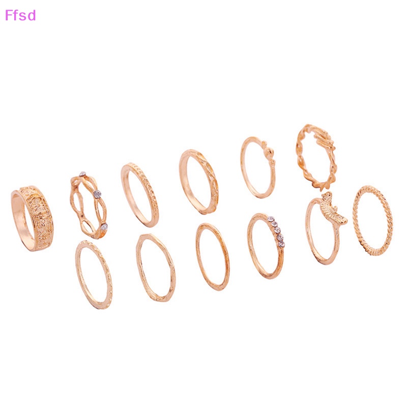 {Ffsd} Bộ 12 Nhẫn Đeo Khớp Ngón Tay Mạ Vàng Phong Cách Punk Cổ Điển Hàng Bán Chạy Dành Cho Bạn Nữ