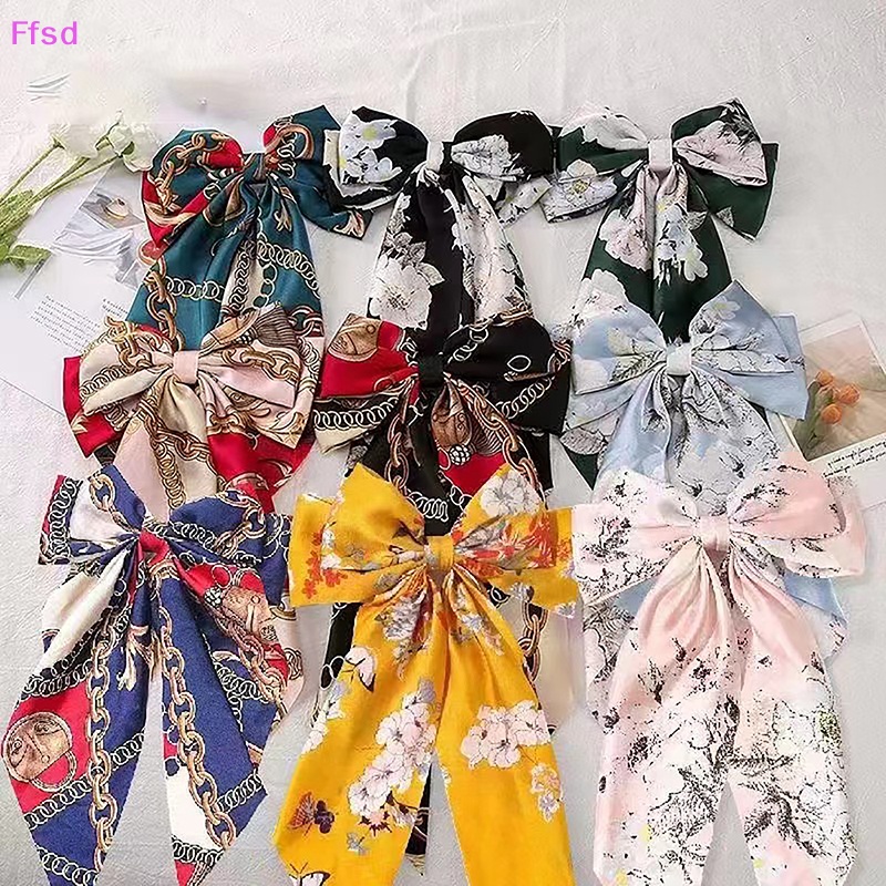 {Ffsd} Kẹp Tóc Nơ Dài In Hoa Thời Trang Cá Tính Dành Cho Nữ * Bán Chạy