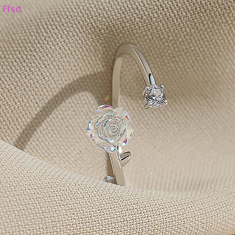 Luimo Nhẫn Hở Hình Hoa Hồng Đen Đính Đá zircon Có Thể Điều Chỉnh Thời Trang Hàn Quốc Cho Nữ
