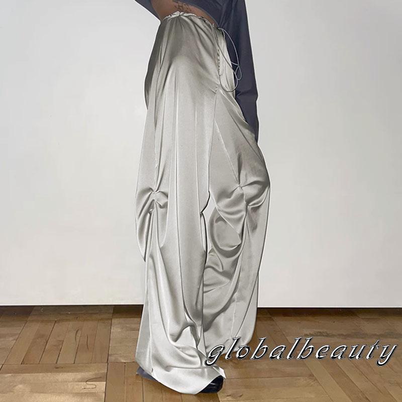 Quần Dài Satin Ống Rộng Lưng Thấp Màu Sắc Đơn Giản Thời Trang Mùa Hè Cho Nữ