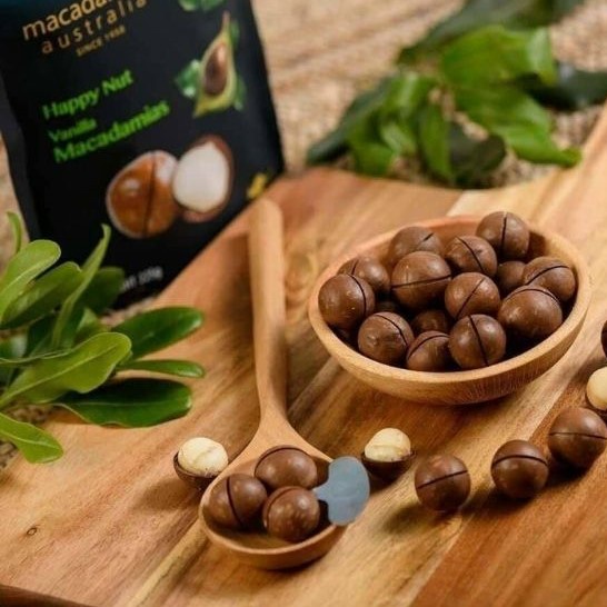 Hạt maca nguyên vỏ dinh dưỡng Healthy Care úc happy nut vị vanilla macadamias túi 225g