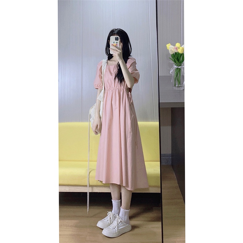 Đầm Tay Phồng Cổ Vuông plus size Thời Trang Mùa Hè Xinh Xắn Cho Nữ