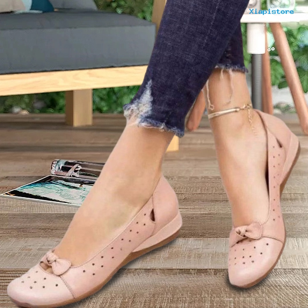 1 Đôi Giày Lười Đế Bệt Mũi Tròn Đính Nơ Trang Trí Thời Trang Mùa Hè Giản Dị Dành Cho Nữ