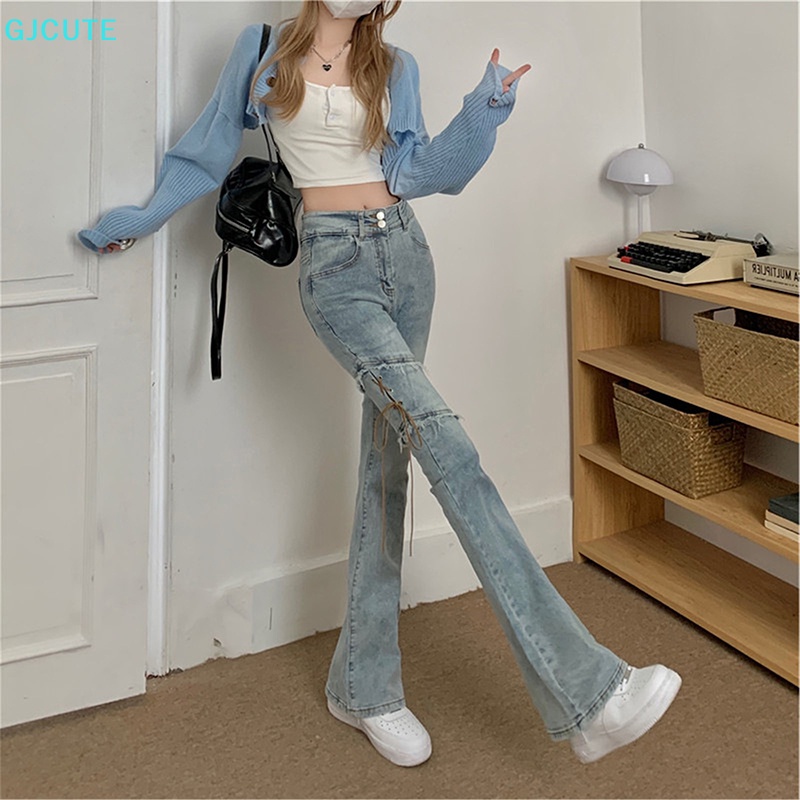 Quần Jean Ống Loe Lưng Cao Thắt Dây Thời Trang Đường Phố Cổ Điển MFC Y2k WTD Dành Cho Bạn Nữ 2022