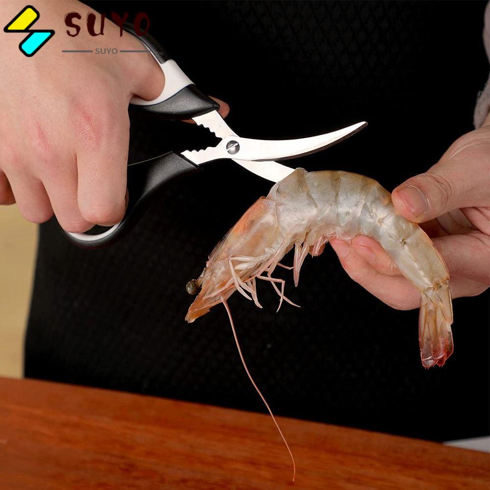 SUYO Set 2 Kéo Cắt Hải Sản Màu Trắng Đen Bằng Thép Không Gỉ Đa Năng