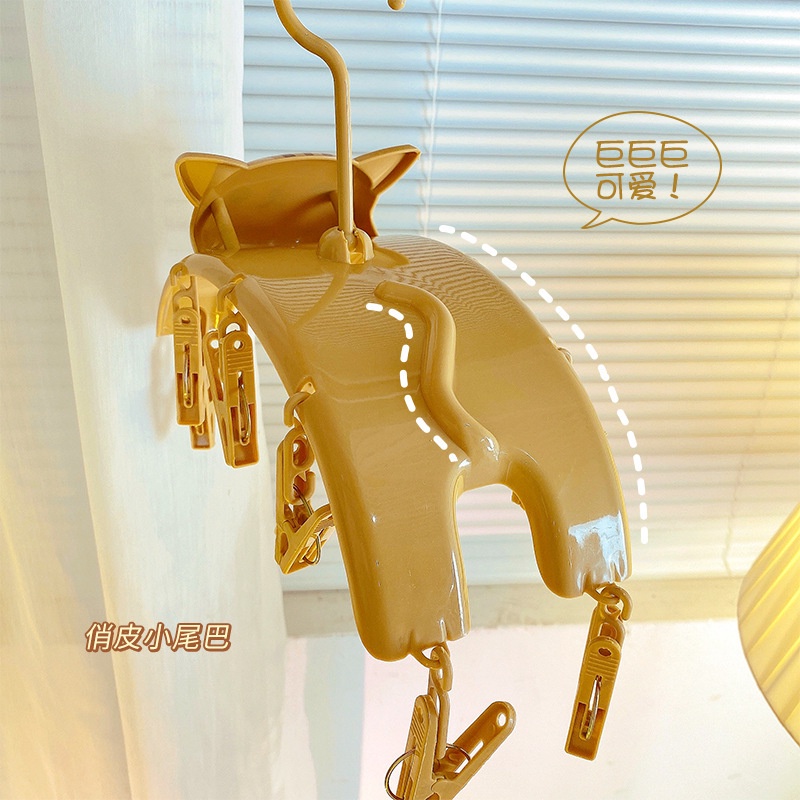 Móc Phơi Đồ Đa Năng Có 10 Kẹp Hình Mèo Dễ Thương