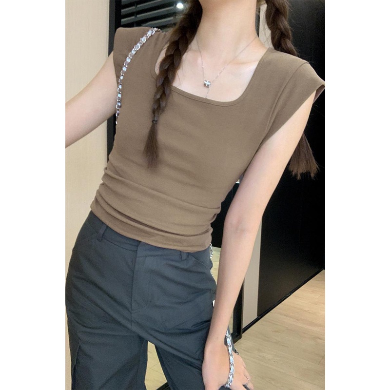 SUXI Áo Thun Croptop Cotton Cổ Vuông Dáng Ôm Thời Trang Mùa Hè Dành Cho Nữ