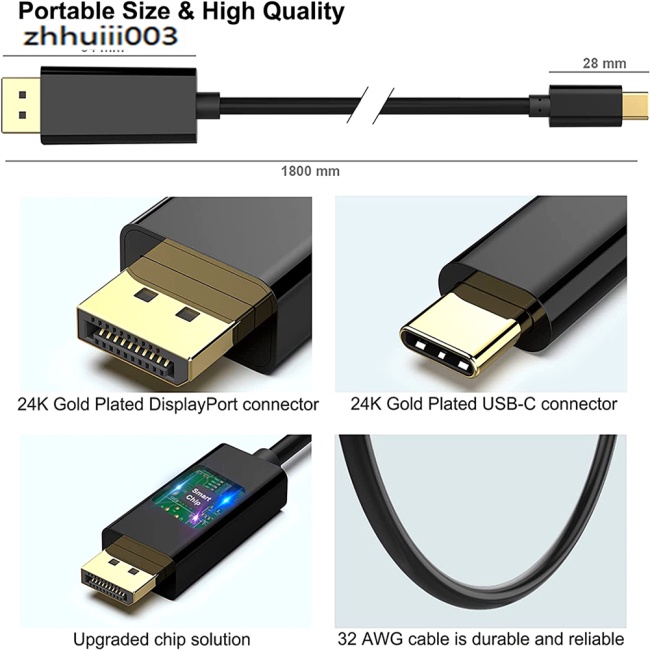 Cáp Chuyển Đổi Usb Type C Sang Cổng 4k 60hz Usb C Dài 1.8M Chuyên Dụng Cho Laptop / Điện Thoại / Máy Chiếu