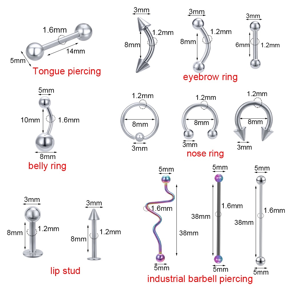 Bộ 50 Khuyên Xỏ Cơ Thể Bằng Thép Không Gỉ Cá Tính