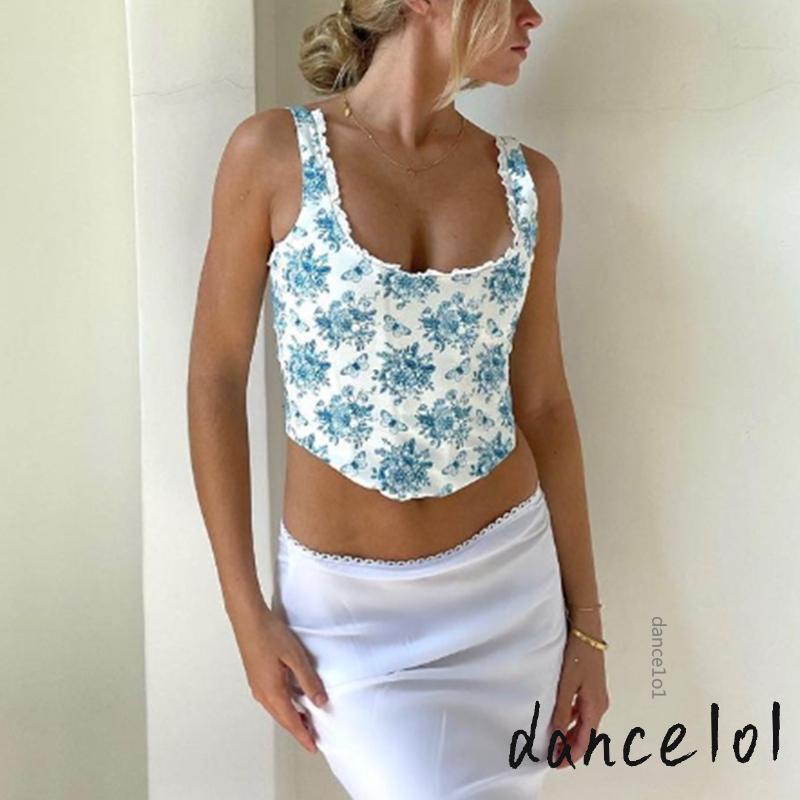 Áo Hoa Không Tay Cổ Vuông Xinh Xắn Dành Cho Nữ 1O1