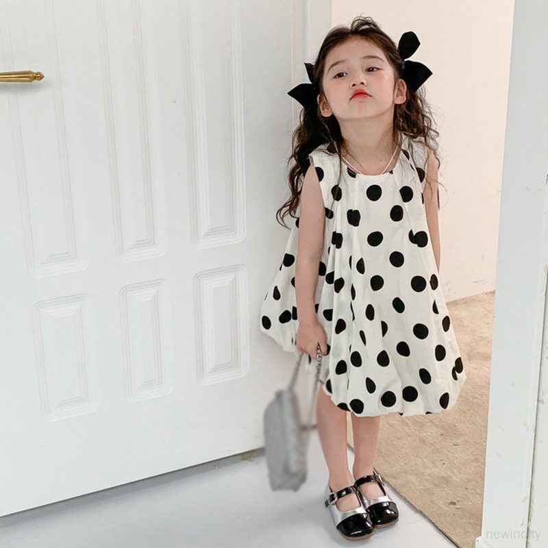 Đầm Poncho Chấm Bi Không Tay Thời Trang Mùa Hè Hàn Quốc Dành Cho Bé Gái